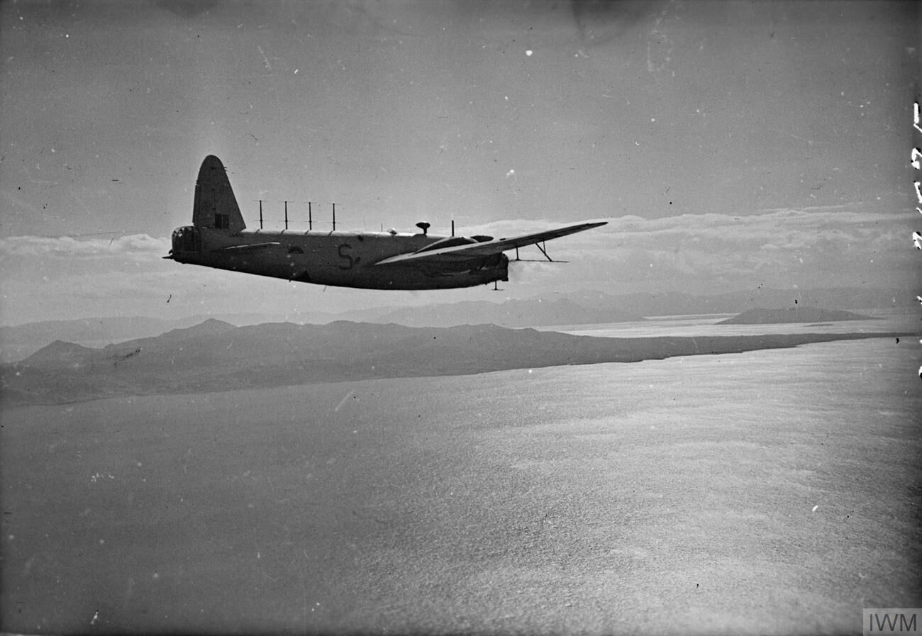 Vickers Wellington GR Mark XIII of No. 221 Squadron RAF in flight over the Aegean Sea