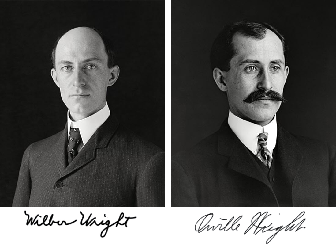 Studio portraits of Wilbur Wright and Orville Wright with their signatures