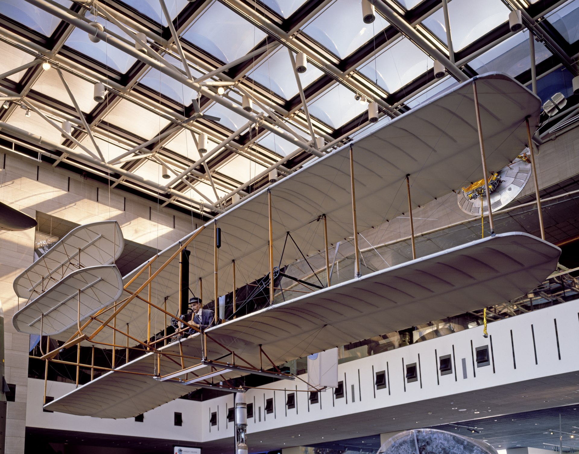 The restored 1903 Wright Flyer on display at the Smithsonian National Air and Space Museum in Washington DC