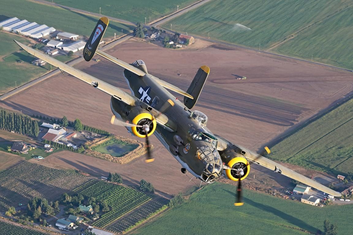 B-25 Mitchell N8195H banking during an air-to-air sortie