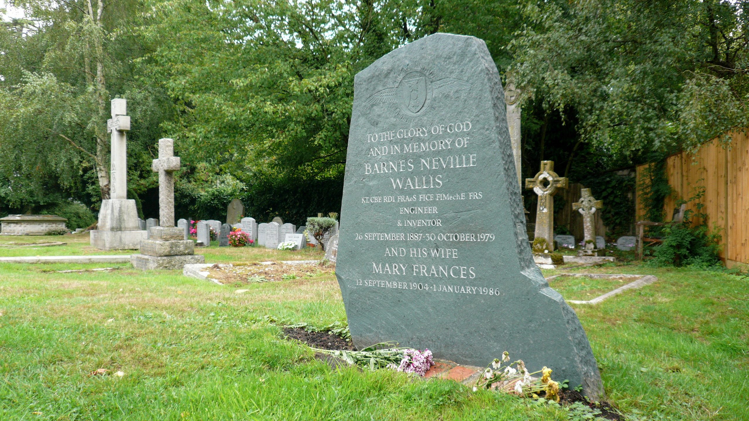 The grave of Sir Barnes Wallis and his wife Molly at St Lawrence church, Effingham