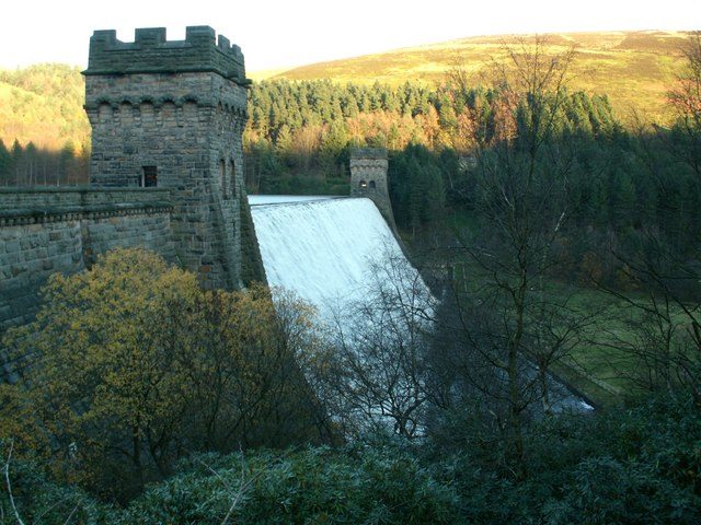 The twin towers of the Derwent dam in Derbyshire, where 617 Squadron practised for the Dams Raid