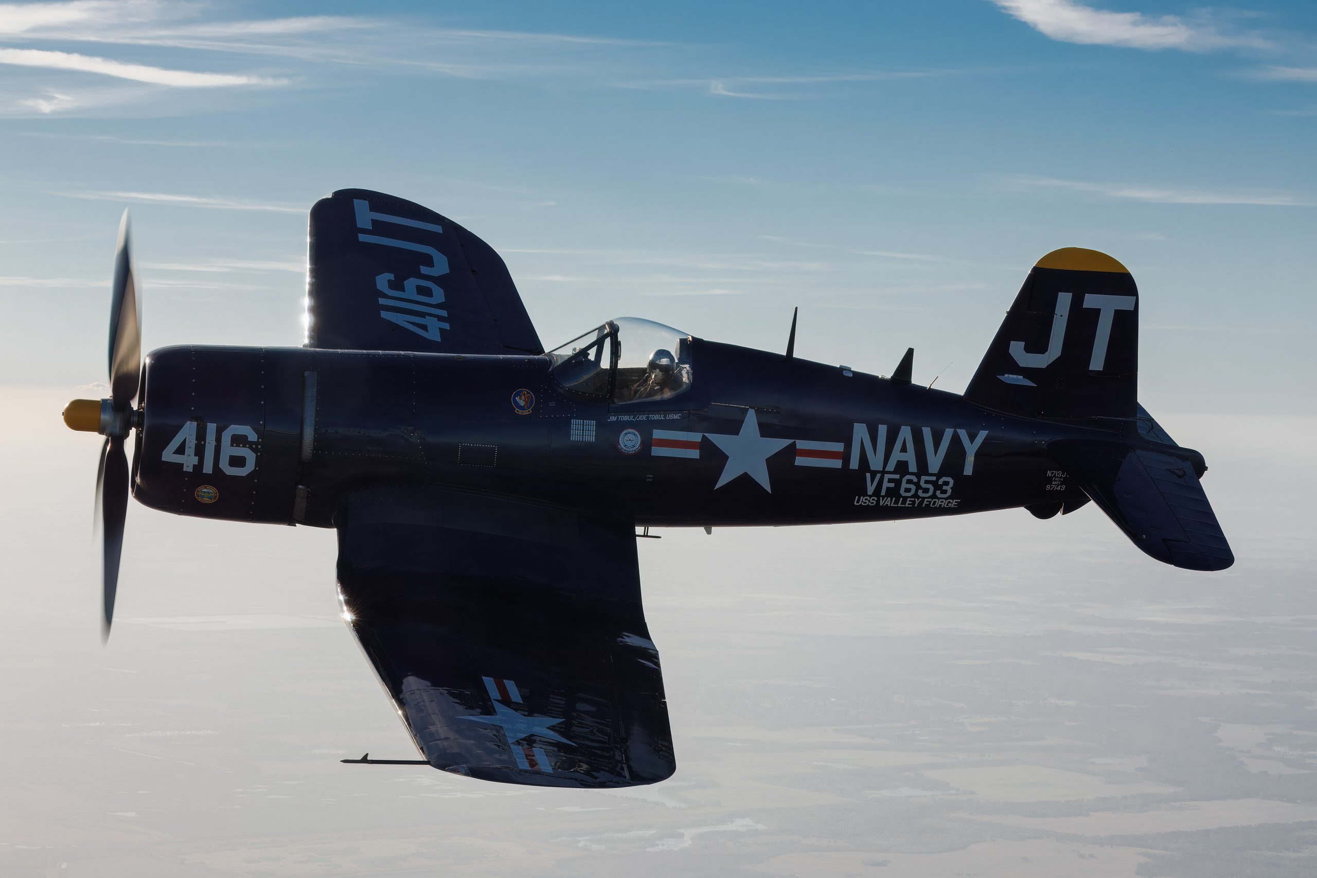 Vought F4U-4 Corsair in VF-653 markings, dark side profile air to air