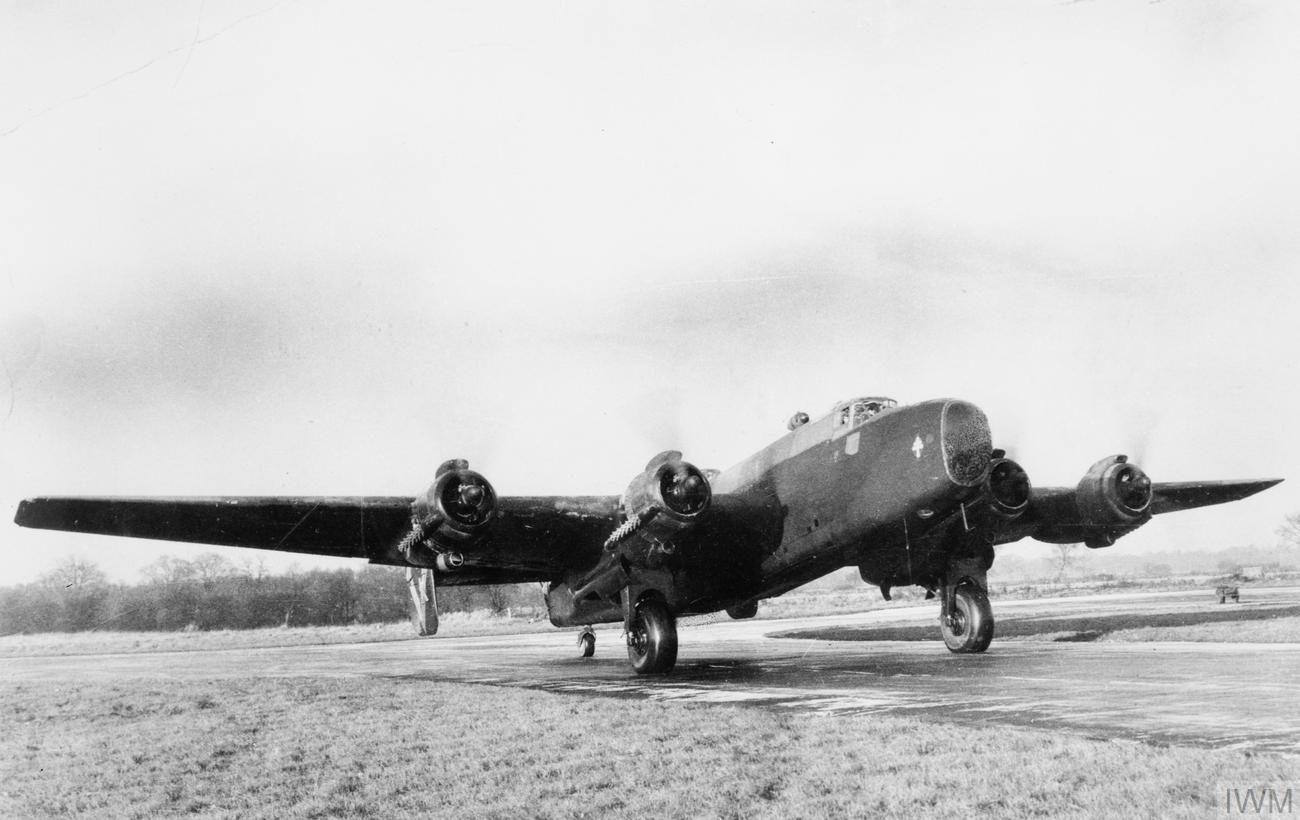 Handley Page Halifax of RAF Bomber Command taxiing at Elvington, Yorkshire