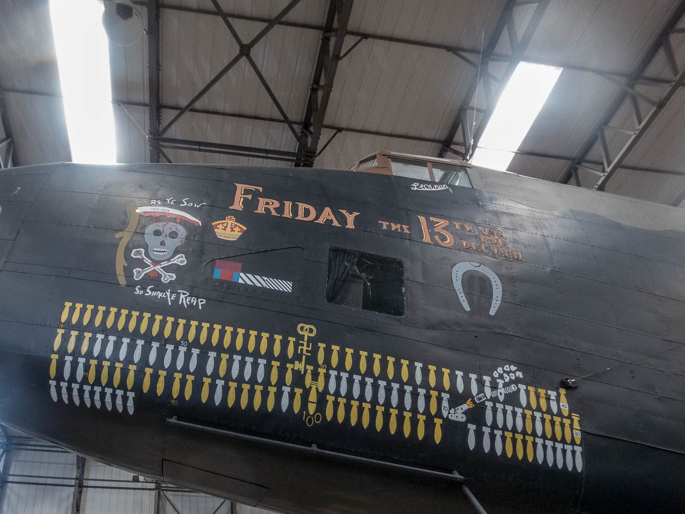 Nose art of the Handley Page Halifax reconstruction Friday the 13th at the Yorkshire Air Museum, Elvington