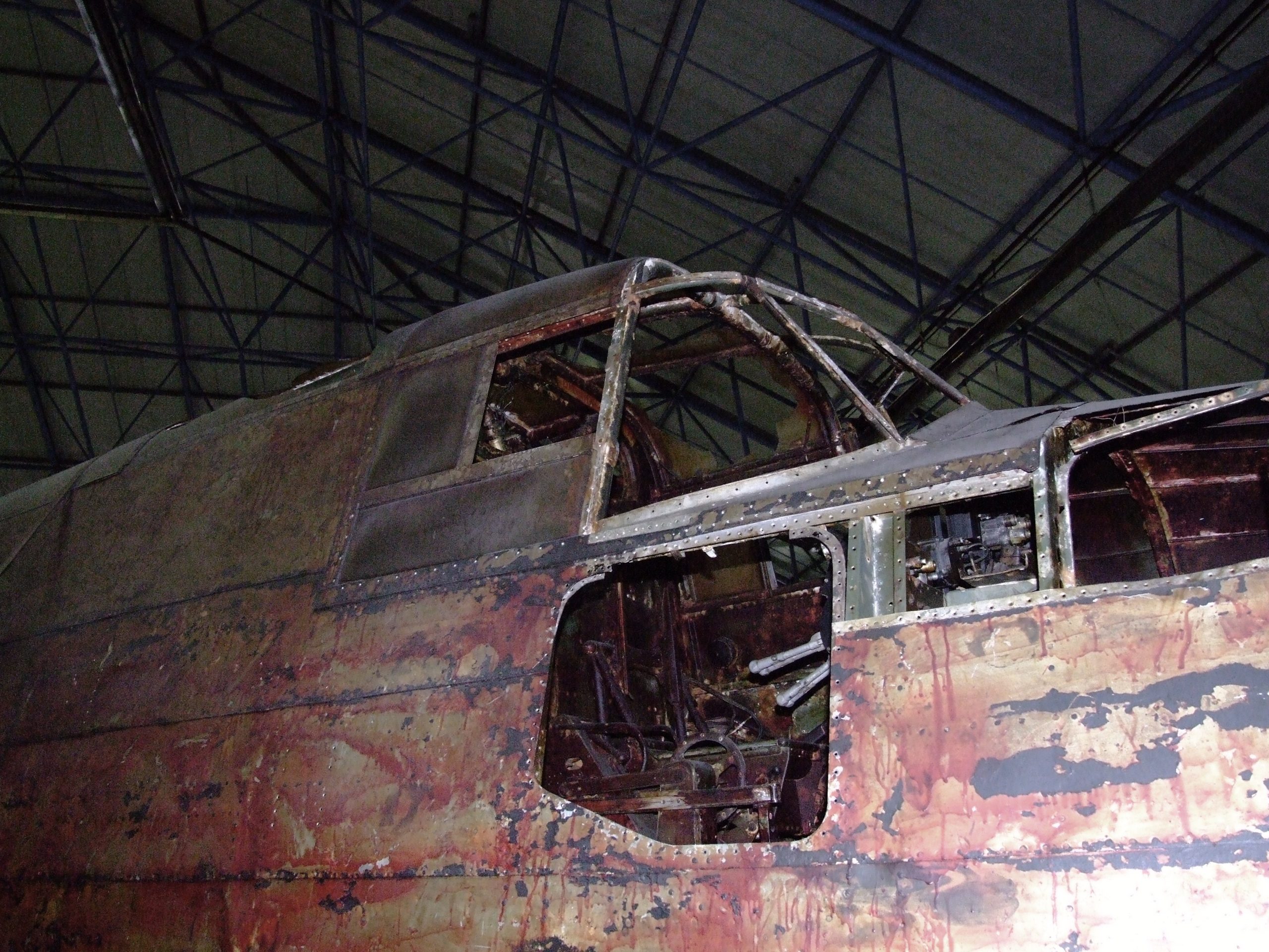 The unrestored fuselage of Handley Page Halifax II W1048 at the RAF Museum, London