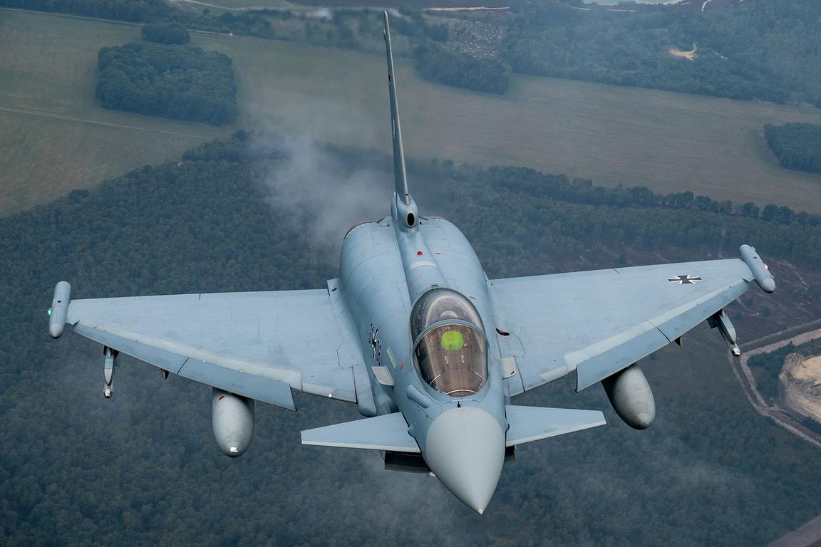 Luftwaffe Typhoon from directly above showing full planform, air to air
