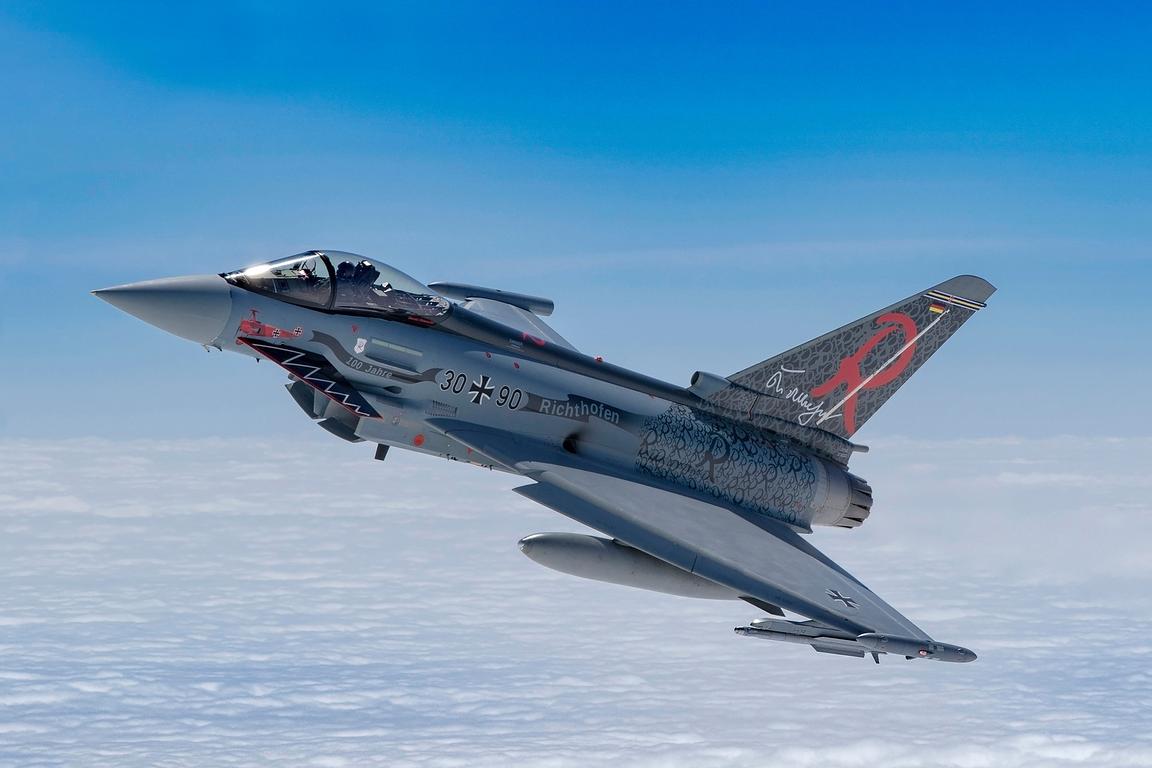 Two Luftwaffe Typhoons including a special-scheme jet, air to air near Wittmund