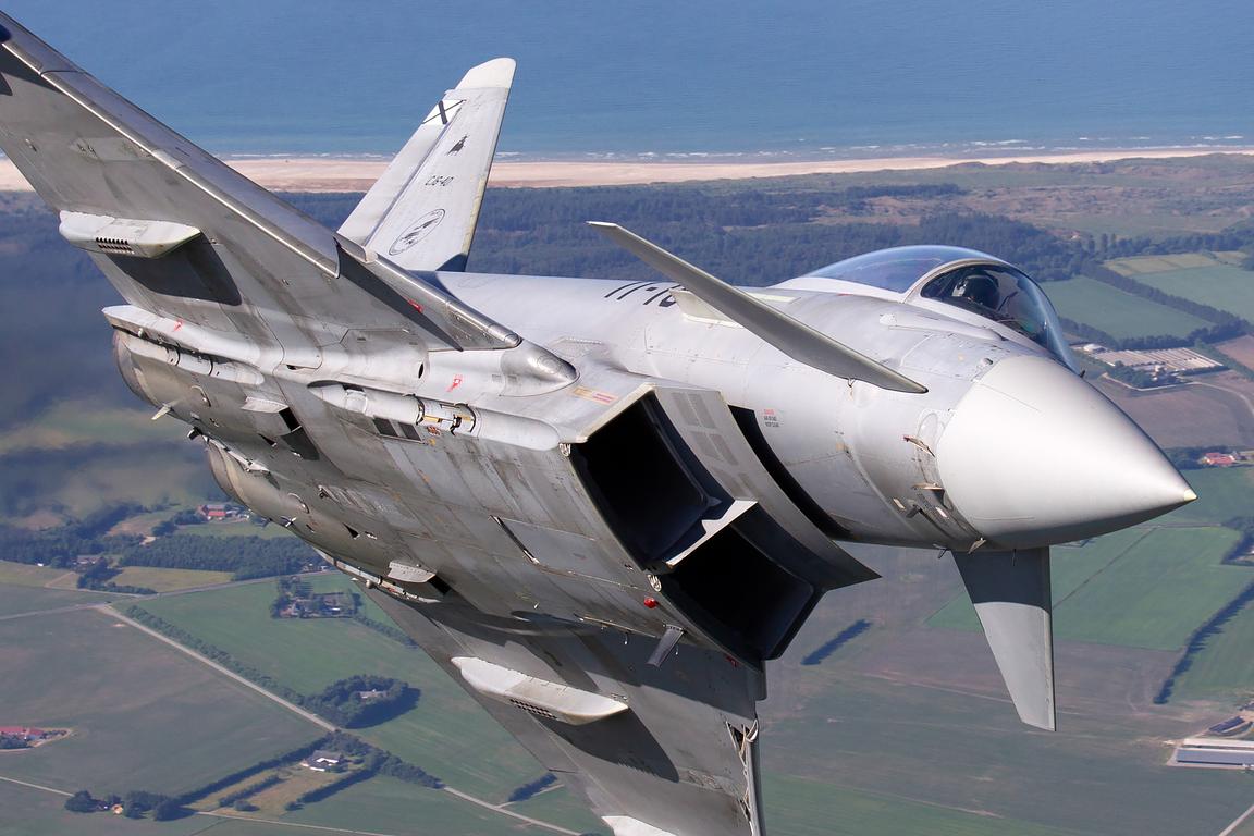 Close detail of a Typhoon intake and wing, air to air