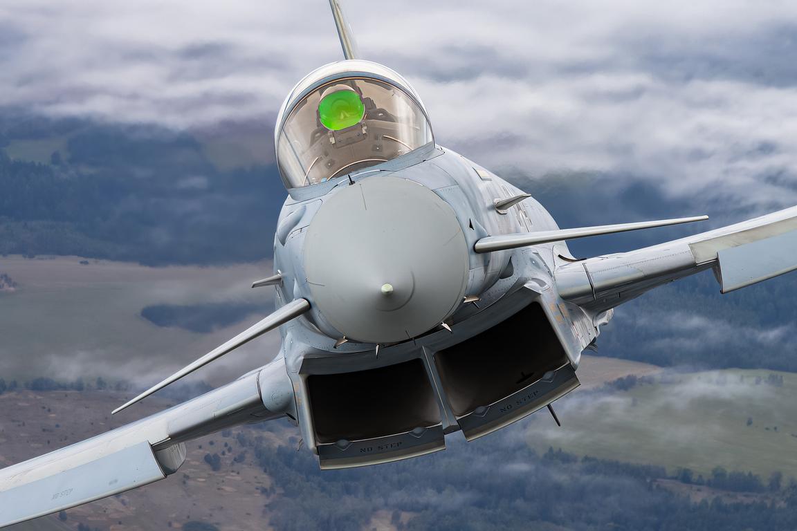 Typhoon extreme close head on showing intakes and canards, air to air