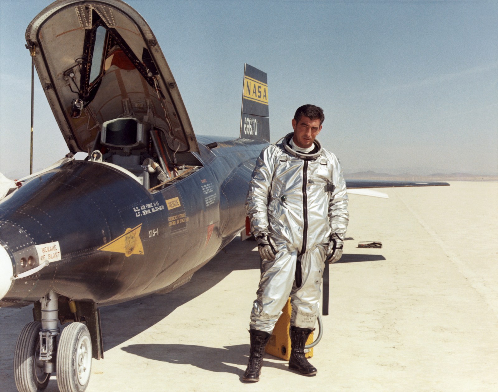 An X-15 pilot wearing a full-pressure suit