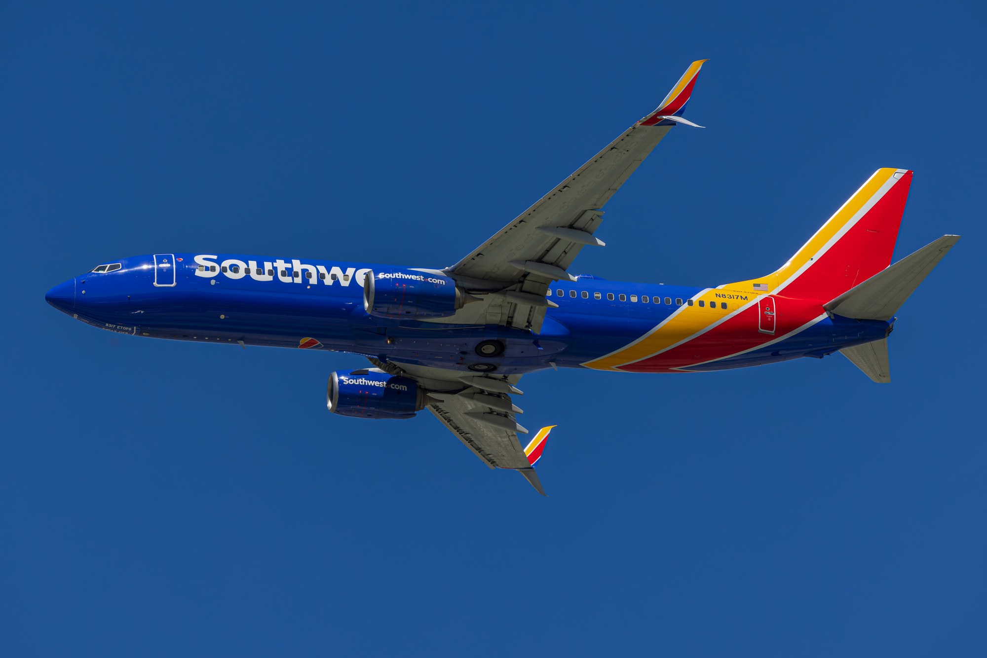 Southwest Airlines Boeing 737-800 N8317M banking away after departure from San Diego